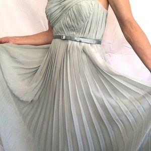 BHLDN light blue one shoulder pleated chiffon belt dress size 2